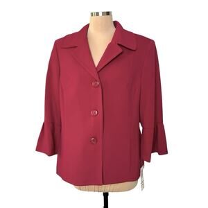 Kasper Career Blazer Jacket Womens 14 Pink Magenta Flared Cuff Retro Office